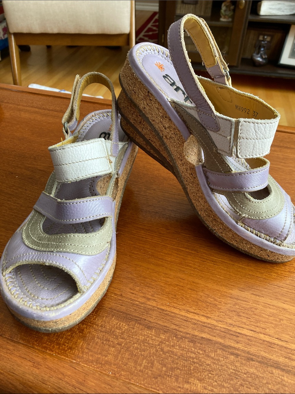 Art Company Lavender & Light Gray Unique Wedge Sandals — Comfortable Slingback